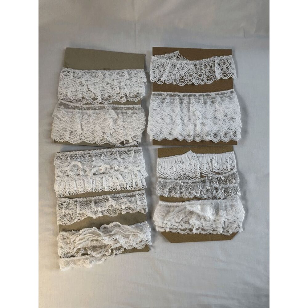 White Ruffled Lace Trim, Decorative, Lot Of Ten, Sewing, Crafting